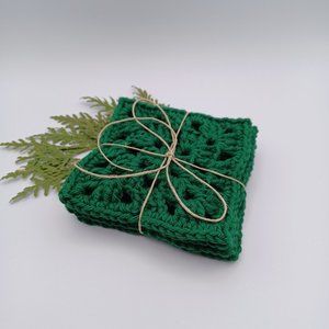 Handcrafted Cotton Coasters - Set of 4 - Hunter green